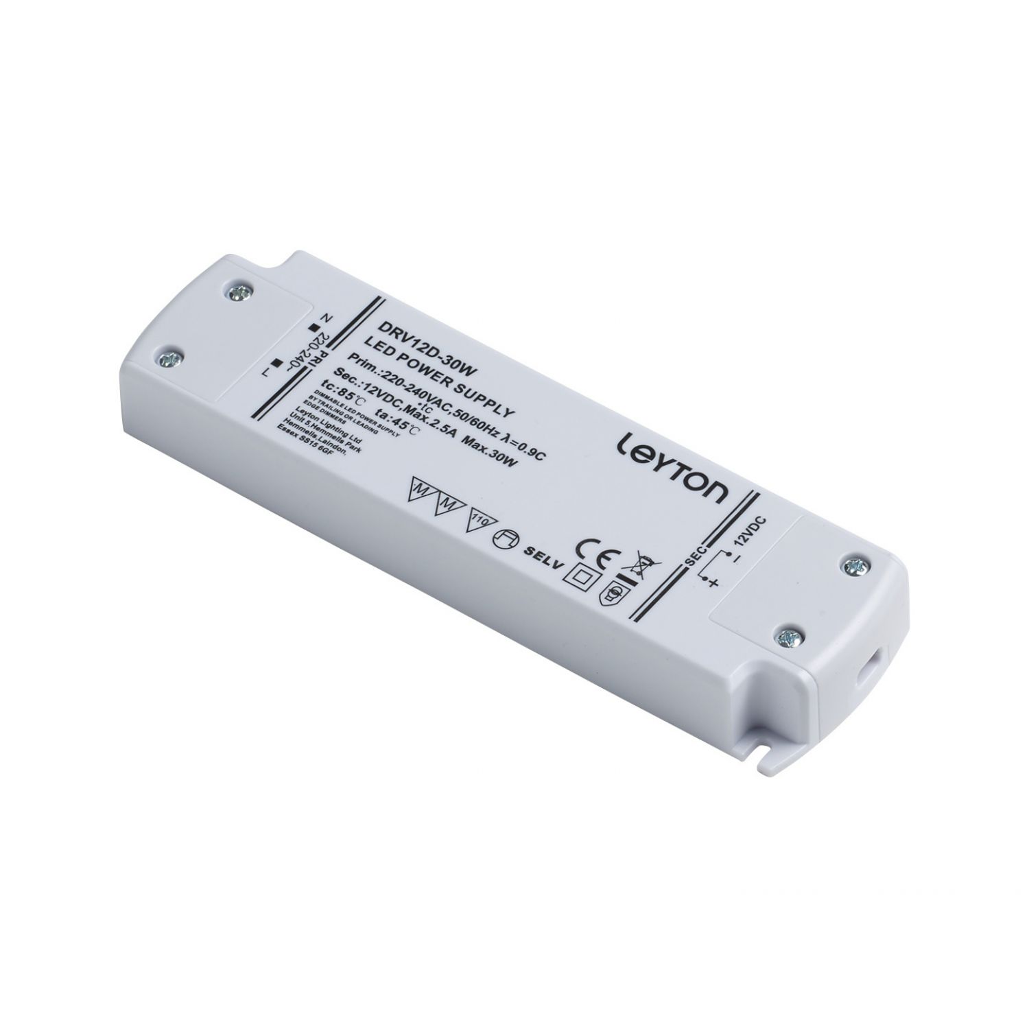 12v, 30w Mains Dimmable LED Driver, terminal screws output, DRV12D-30W-TB -  from £28.99