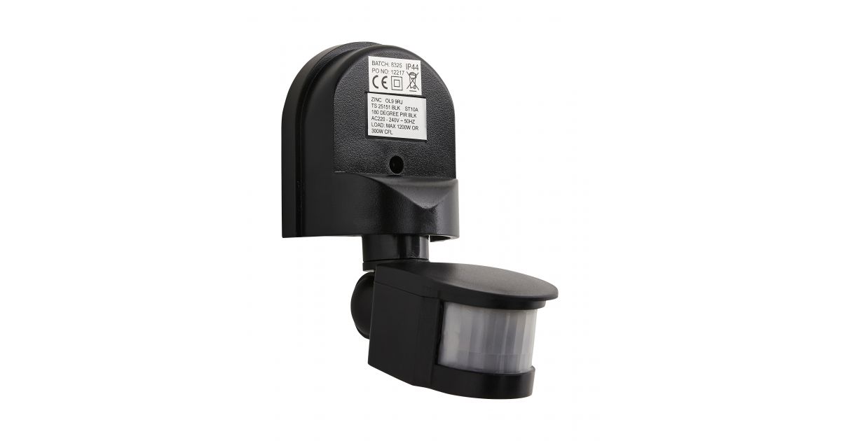 Zink ZN-25151-BLK: Dion PIR Sensor, IP44, black, 12m max, 180* - from £7.15