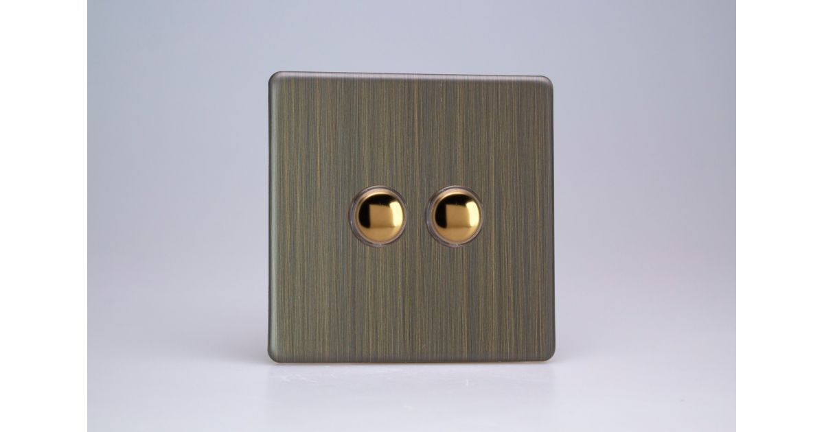 Varilight Xdym2sab Double Momentary Switch 6a 2 Gang Urban Screwless Antique Brass From £ 5792